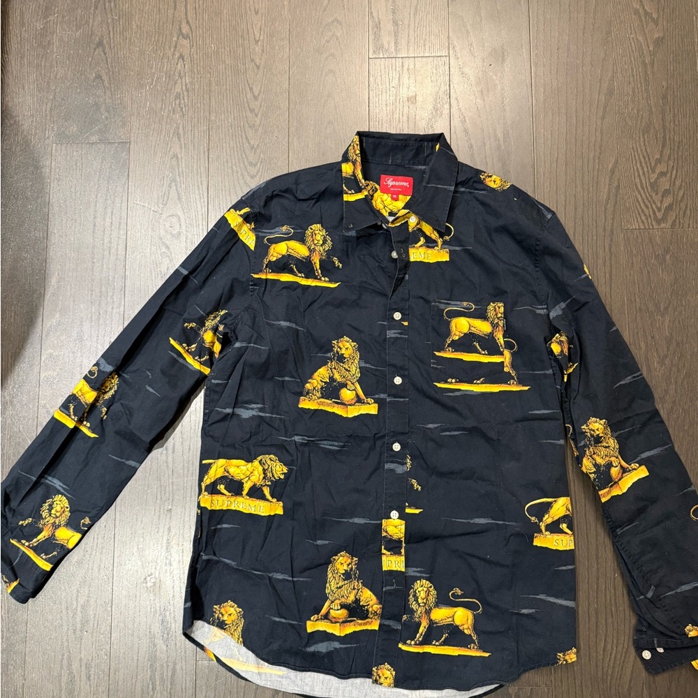 Supreme Black Lion Print Button-Up Shirt